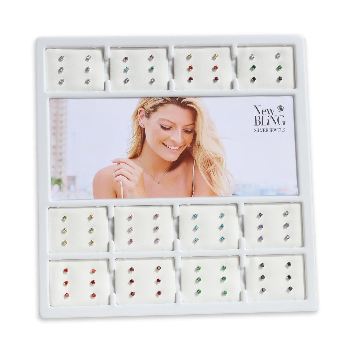 Display mit 36 Paar Ohrstecker Zirkonia Ø 3mm Silber 925/000 rhodiniert - MeinSchmuckShop