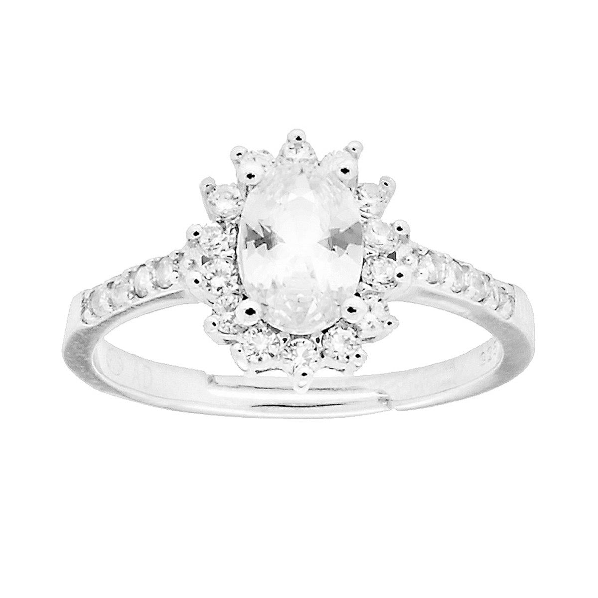 Solitärring Halo Oval Weiß und weiße Zirkonien in Silber 925 rhodiniert - MeinSchmuckShop