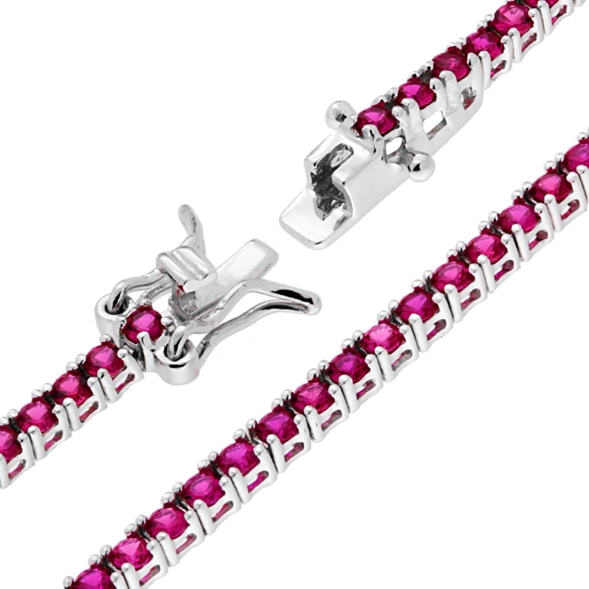 Tennisarmband, Griffe 18 cm, mit Zirkonien 2 mm, rubinrot, Silber 925, Rhodium-Beschichtung - MeinSchmuckShop