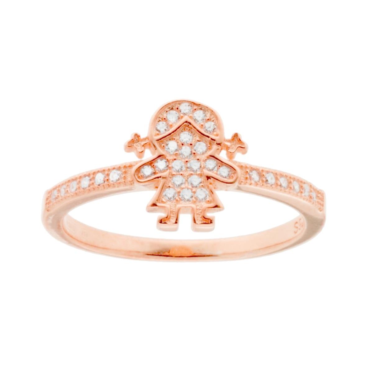 Familienring mit Tochter, kleines Mädchen, weiße Cubic Zirconia, Silber 925, rosa galvanisiert - MeinSchmuckShop