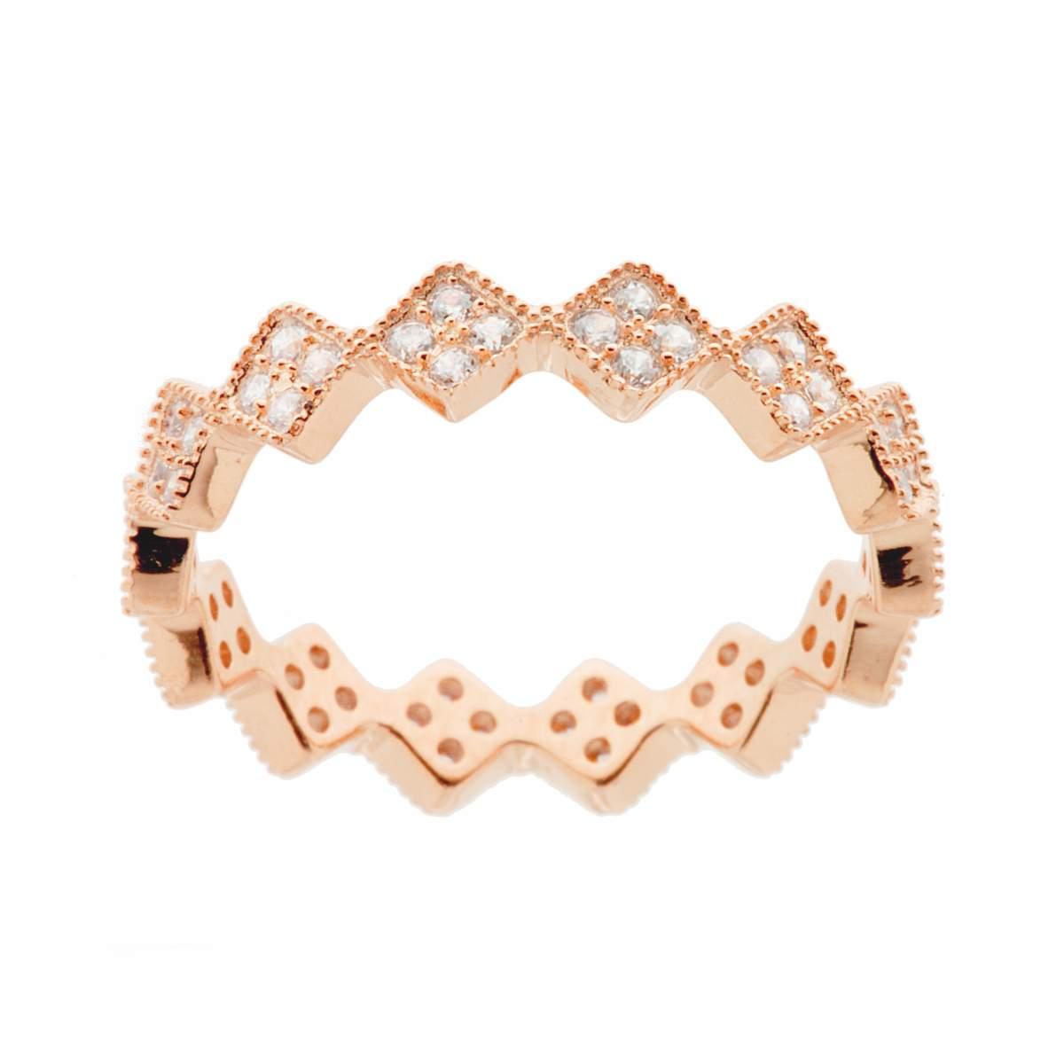 Eternity-Veretta-Ring mit Rauten, weiße Zirkonien, 4,3 mm breit, Silber 925, roségold galvanisch beschichtet. - MeinSchmuckShop