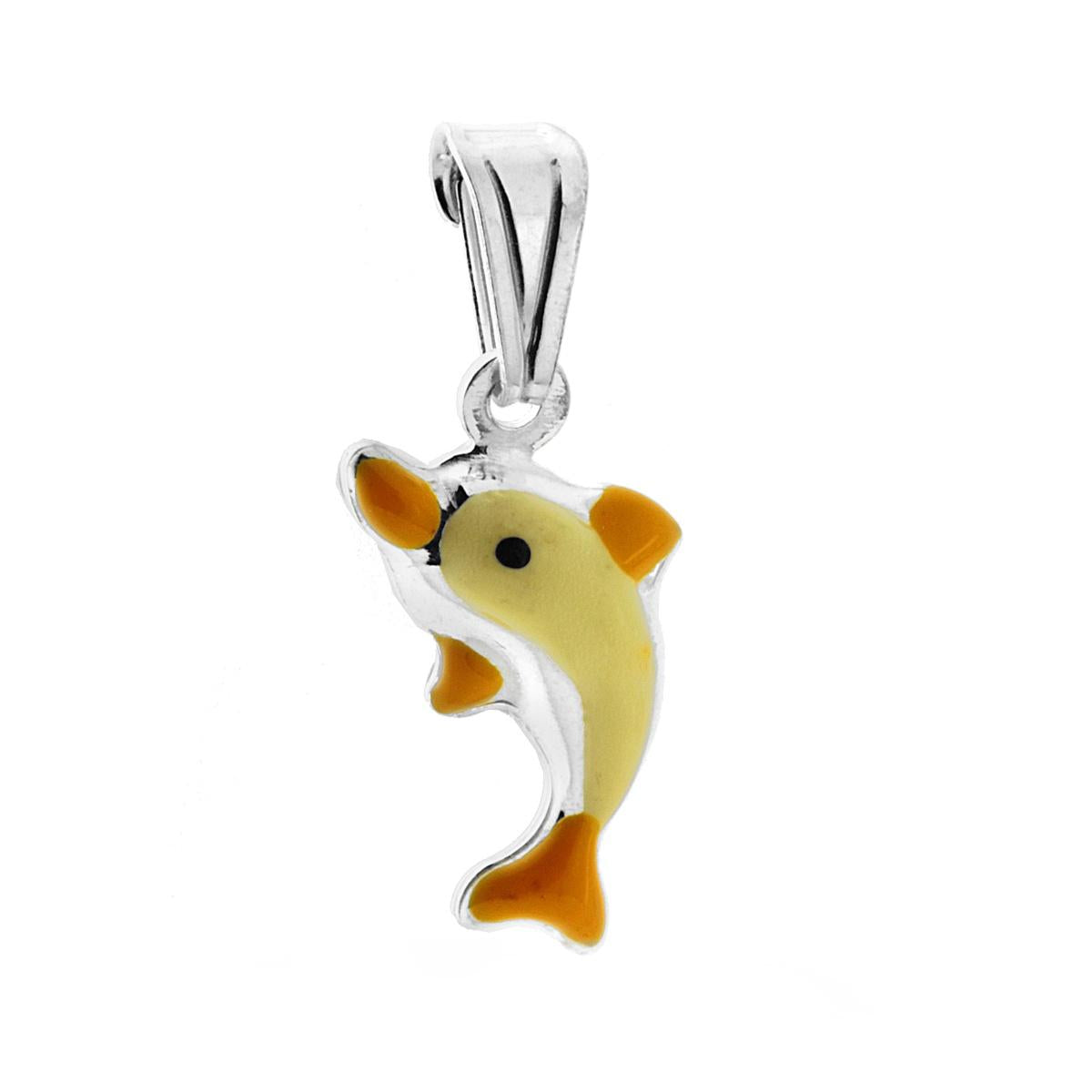 Anhänger für Jungen und Mädchen mit gelbem emaillierten Delfin aus 925er Silber - MeinSchmuckShop