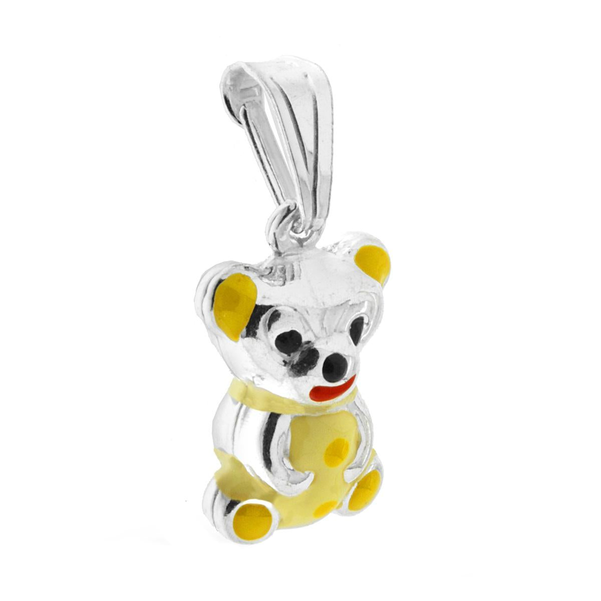 Anhänger für Jungen und Mädchen mit gelbem emaillierten Teddybären aus 925er Silber. - MeinSchmuckShop