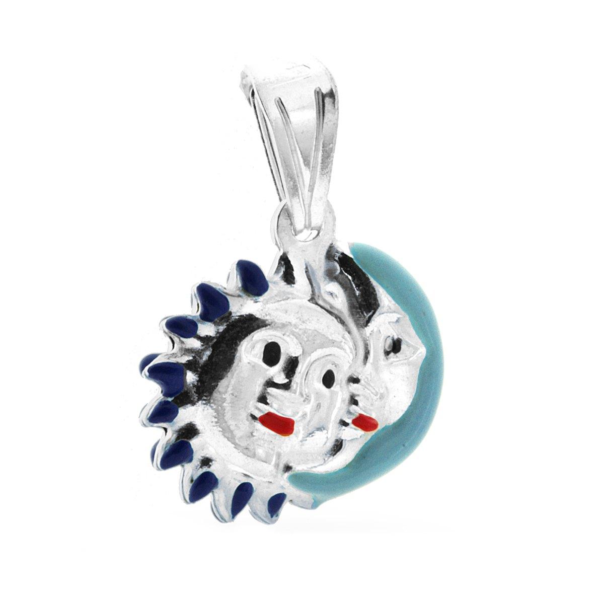 Anhänger für Jungen und Mädchen mit Sonne und Mond, blau emailliert, aus 925er Silber. - MeinSchmuckShop