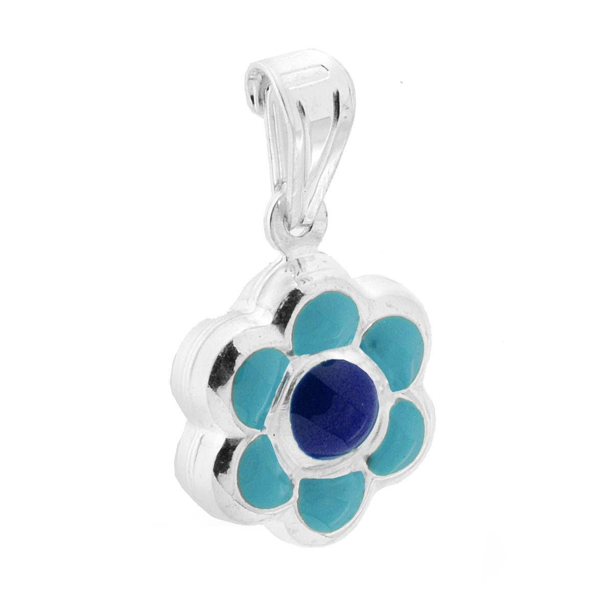Anhänger für Jungen und Mädchen mit blau emaillierter Blume aus 925er Silber - MeinSchmuckShop