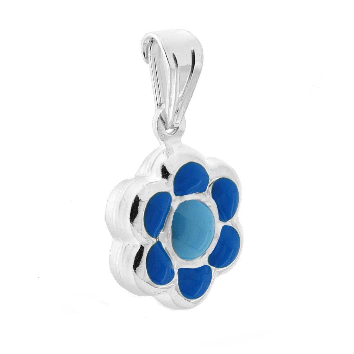 Anhänger für Jungen und Mädchen mit blau emaillierter Blume aus 925er Silber. - MeinSchmuckShop