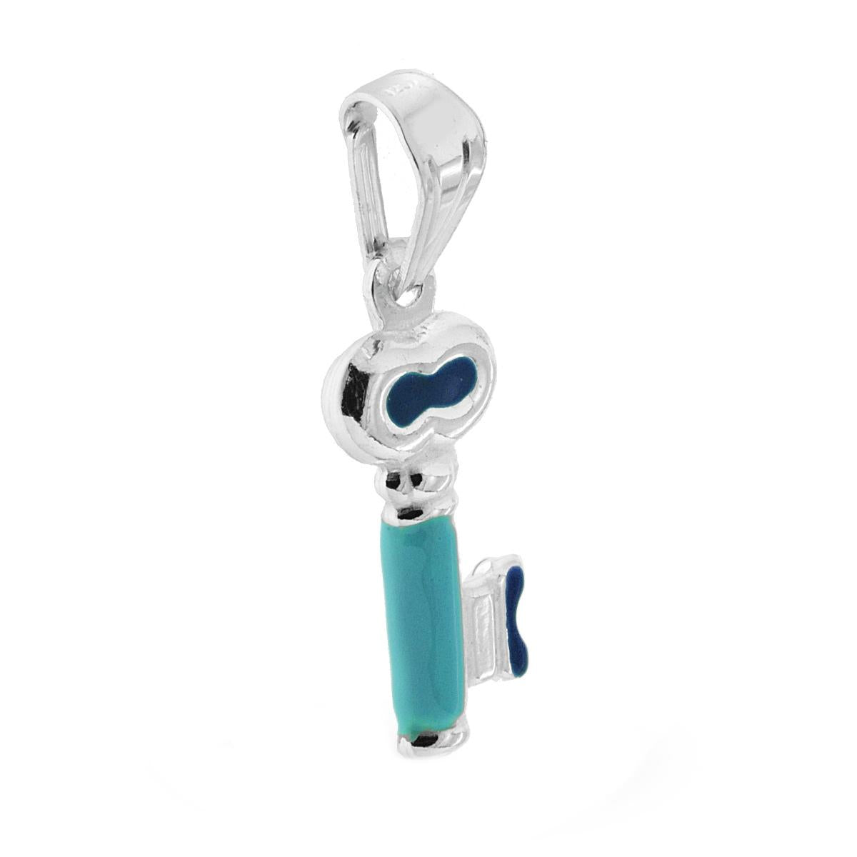 Anhänger für Jungen und Mädchen mit blau emailliertem Schlüssel aus 925er Silber - MeinSchmuckShop