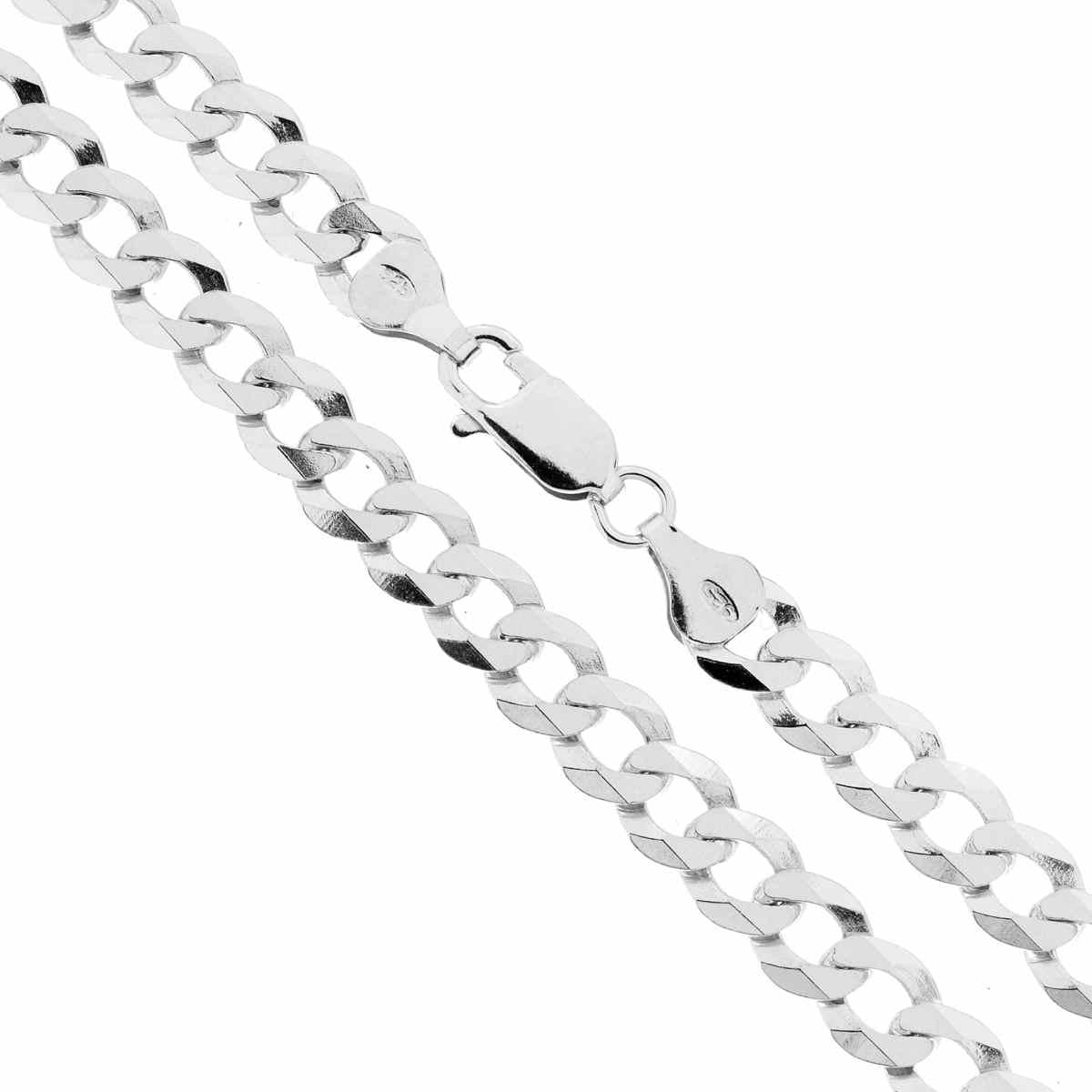 Kette Grumetta Compressa Diamantata, Länge 50 cm, Querschnitt 6,6 mm, aus 925er Silber, galvanisch rhodiniert. - MeinSchmuckShop