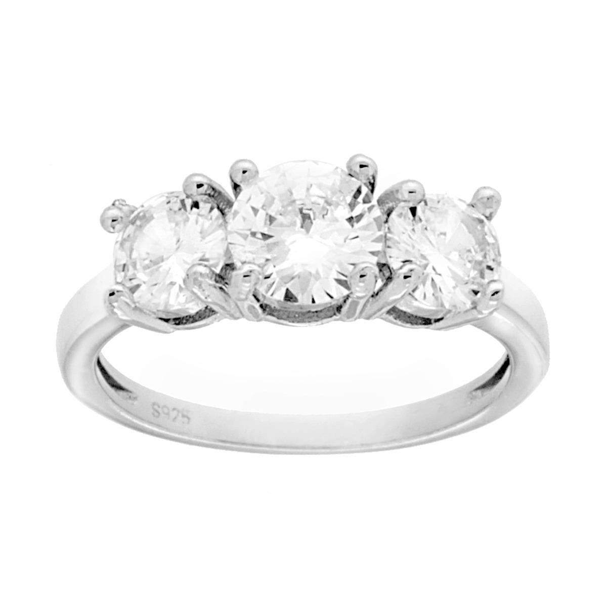 Trilogie-Ring mit weißen Cubic Zirconia in Größe 6 und 5, aus 925er Silber, rhodiniert - MeinSchmuckShop