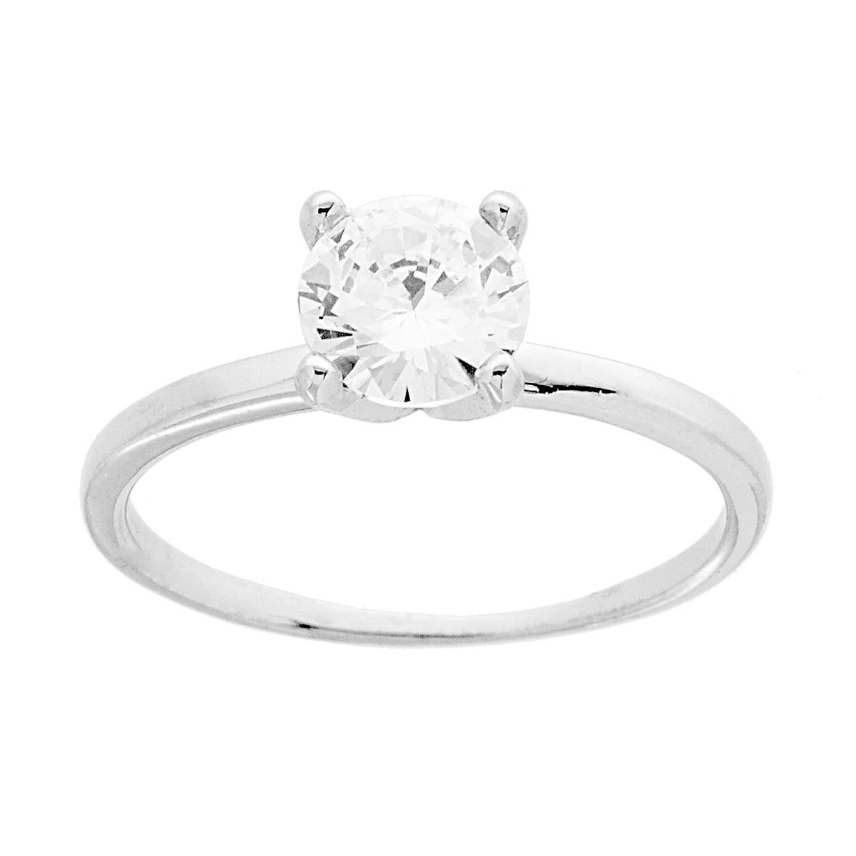 Solitärring mit weißem Cubic Zirconia, 6 mm, 925er Silber, rhodiniert. - MeinSchmuckShop