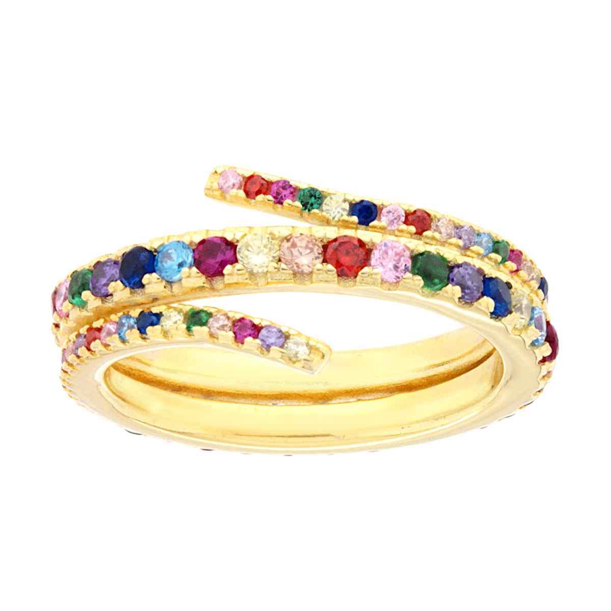 Ringband mit Cubic Zirconia Rainbow Multicolor in Silber 925, Gold galvanisiert - MeinSchmuckShop