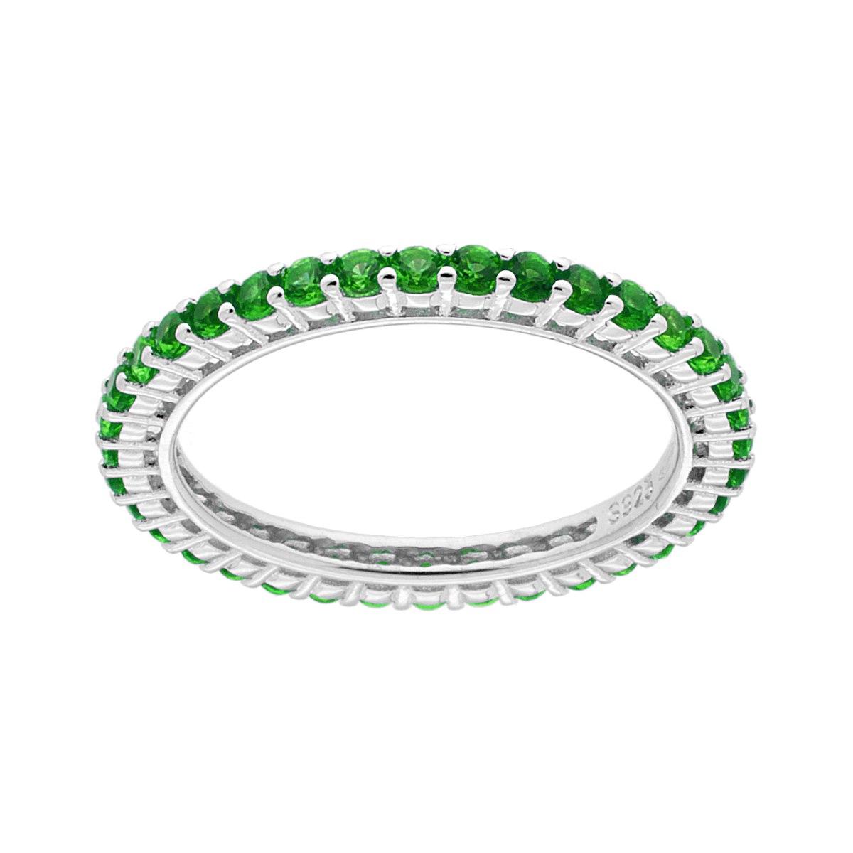 Eternity-Veretta-Ring mit smaragdgrünen Zirkonien, 2 mm, aus 925er Silber, rhodiniert - MeinSchmuckShop