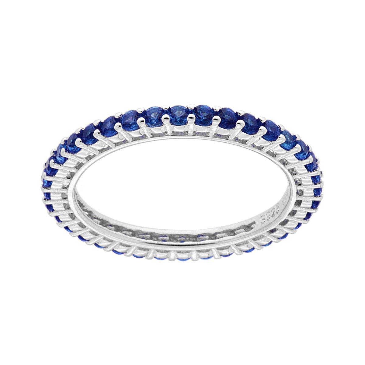 Ewigkeitsring, Rundband mit Cubic Zirconia blauer Saphir Ø 2 mm, aus 925er Silber rhodiniert - MeinSchmuckShop