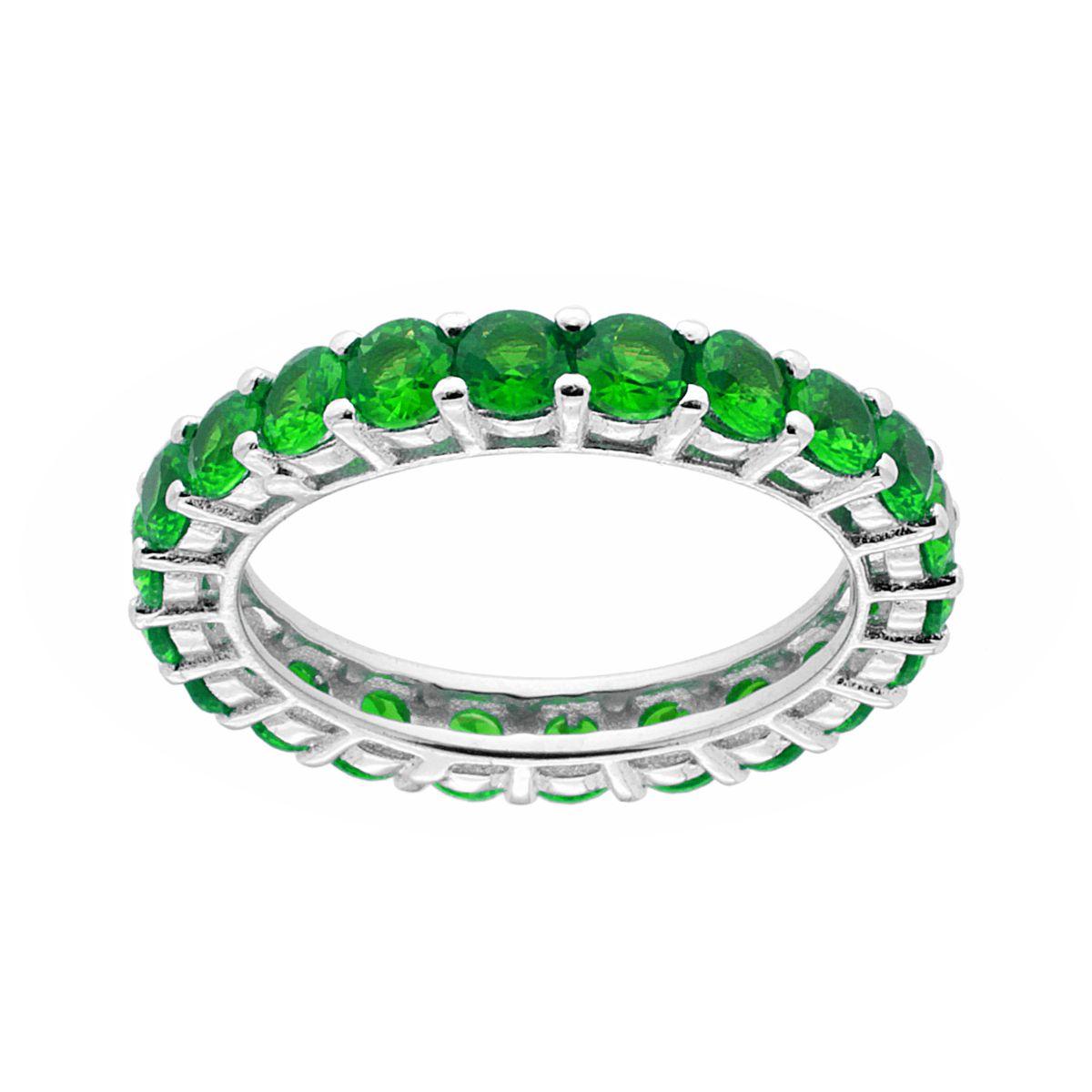 Eternity-Veretta mit umlaufenden Cubic Zirconia Smaragdgrün, 3 mm, in 925er Silber rhodiniert - MeinSchmuckShop