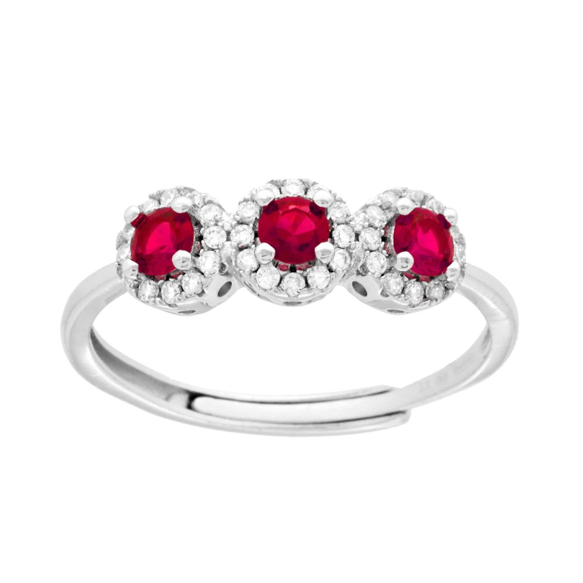 Trilogie-Ring mit rubinrotem Cubic Zirconia in 925er Silber, rhodiniert - MeinSchmuckShop