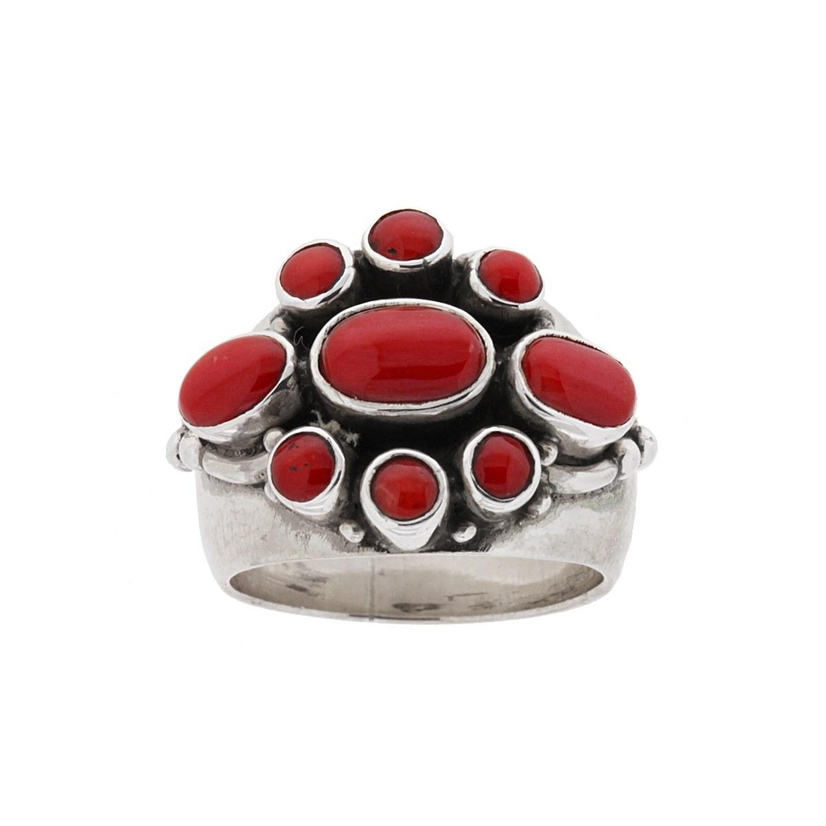 Ethnischer Ring, Band mit Korallensteinen in 925er Silber. - MeinSchmuckShop