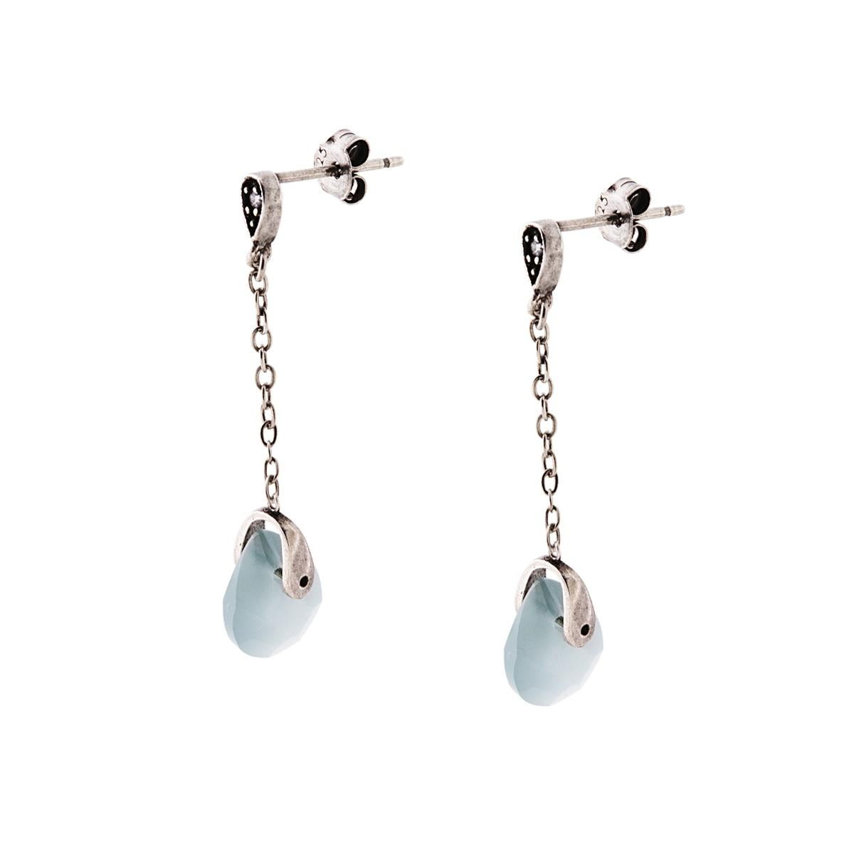 Ethnische hängende Ohrringe mit natürlichem Chalcedon-Tropfen aus Silber 925 - MeinSchmuckShop