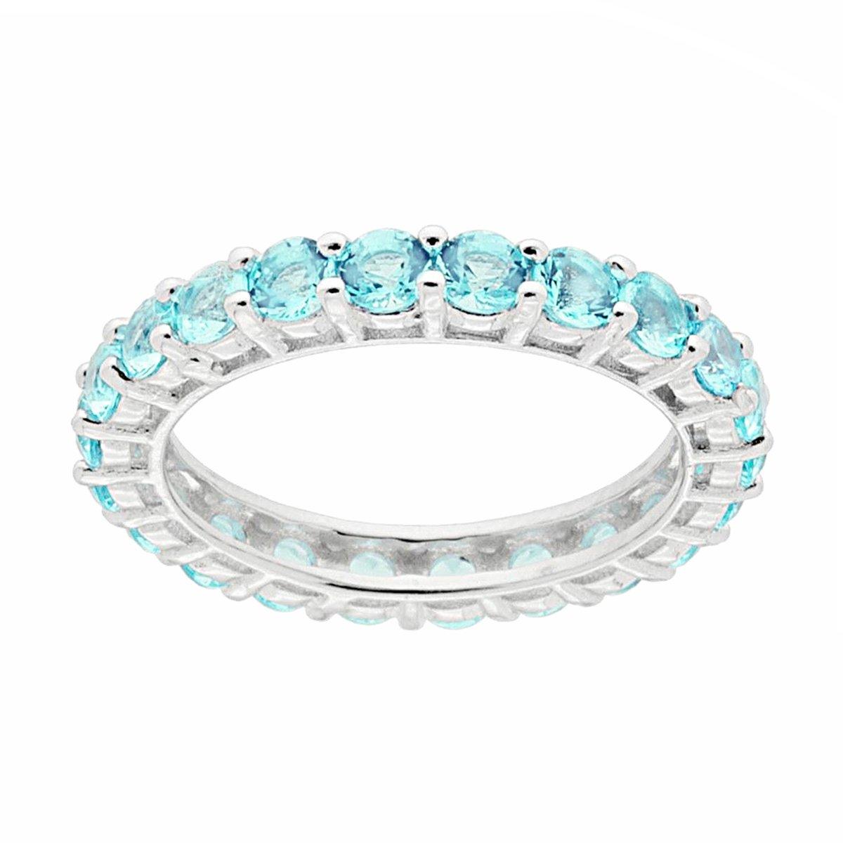 Eternity-Ring Veretta rund mit Cubic Zirconia Aquamarin, Ø 3 mm, Silber 925 rhodiniert. - MeinSchmuckShop