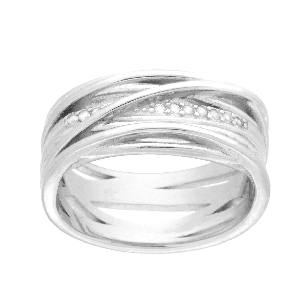 Ring, mehrsträngiges Band mit geflochtenen Fäden und weißen Cubic Zirconia, in 925er Silber rhodiniert galvanisch. - MeinSchmuckShop
