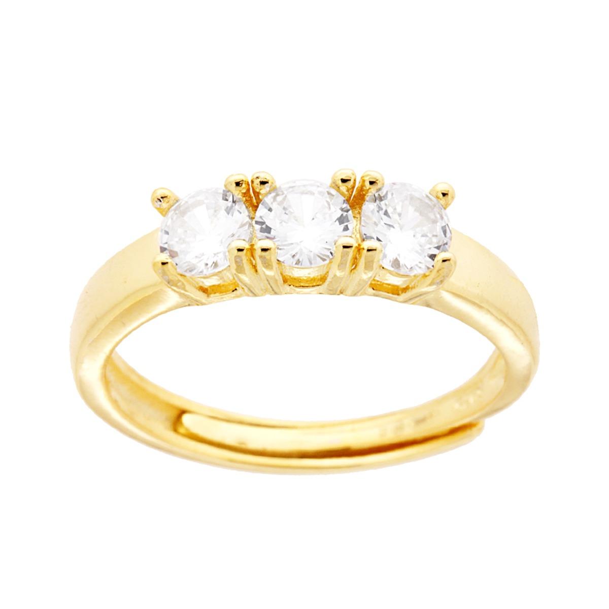 Trilogie-Ring mit weißem Cubic Zirconia, 4 mm, 925er Silber, vergoldet - MeinSchmuckShop