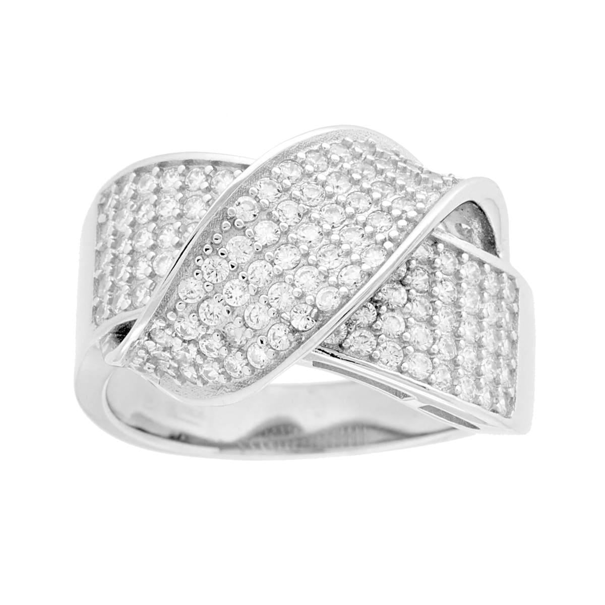 Ring mit Knotenband aus 925er Silber, rhodiniert, mit weißen Zirkonien. - MeinSchmuckShop