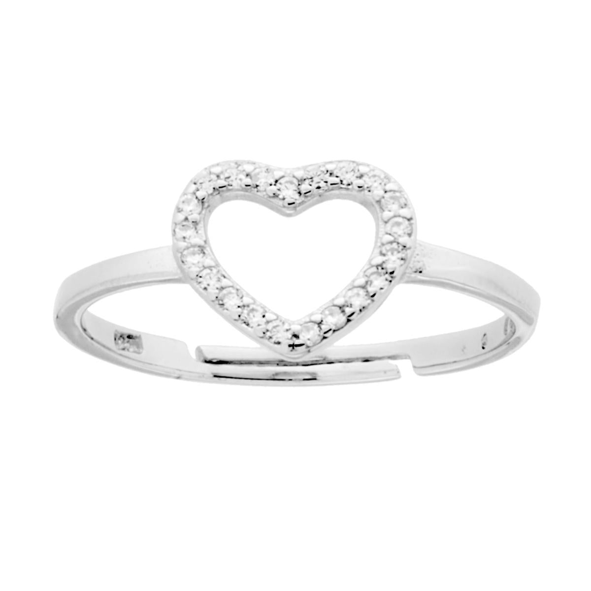 Herzring mit weißen Cubic Zirconia aus 925er Silber, rhodiniert. - MeinSchmuckShop