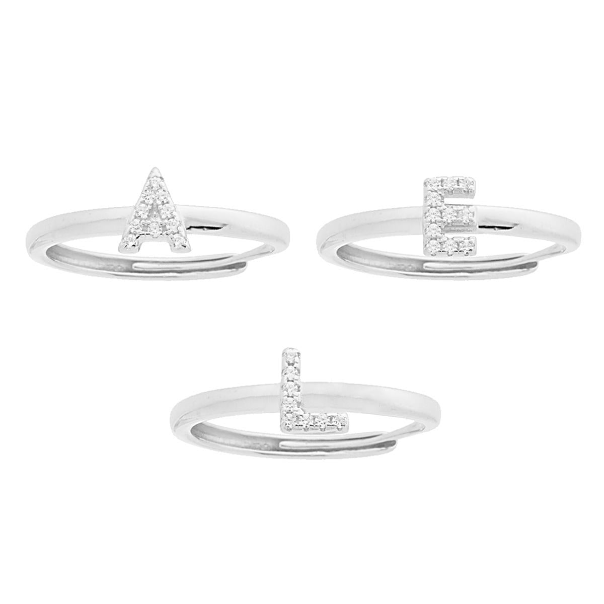Ring mit Buchstaben, weißen Cubic Zirconia, aus Silber 925, rhodiniert. - MeinSchmuckShop