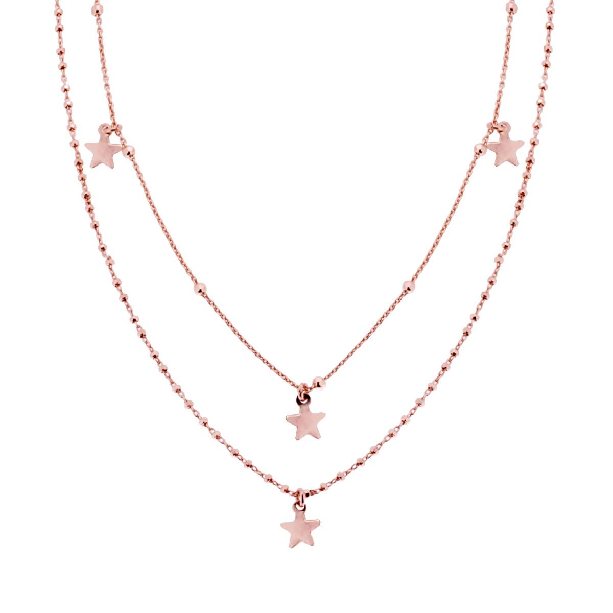 Zwei-Faden-Kette, Forzatina-Kette, mit Sternen-Anhängern und diamantierten Bolzen aus 925er Silber, roségold galvanisiert - MeinSchmuckShop
