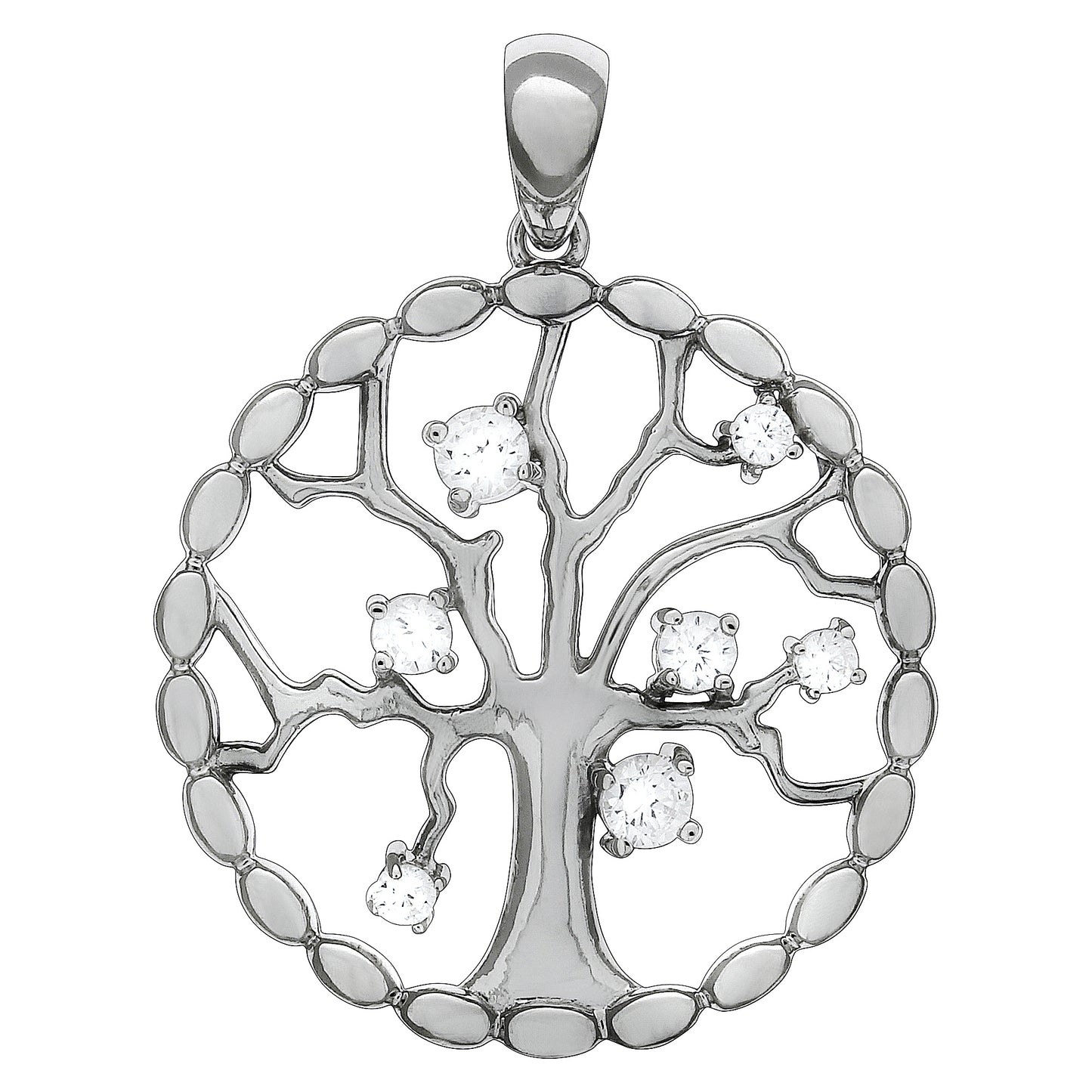 925/- Sterling Silber rhodiniert Lebensbaum Zirkonia