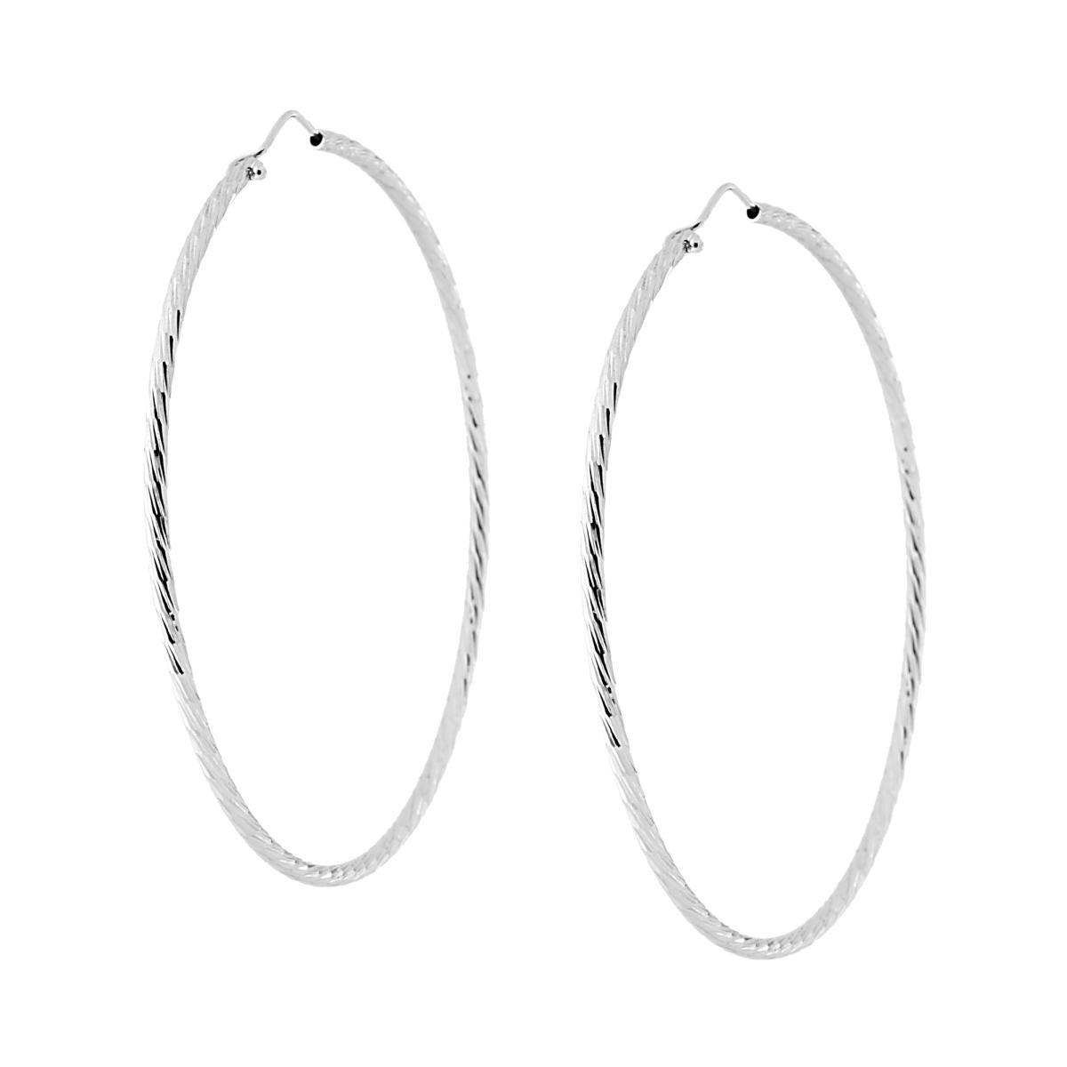 Ohrringe aus diamantierten Kreisen Ø65 mm mit Ø2 mm Stift, Silber 925 rhodiniert - MeinSchmuckShop