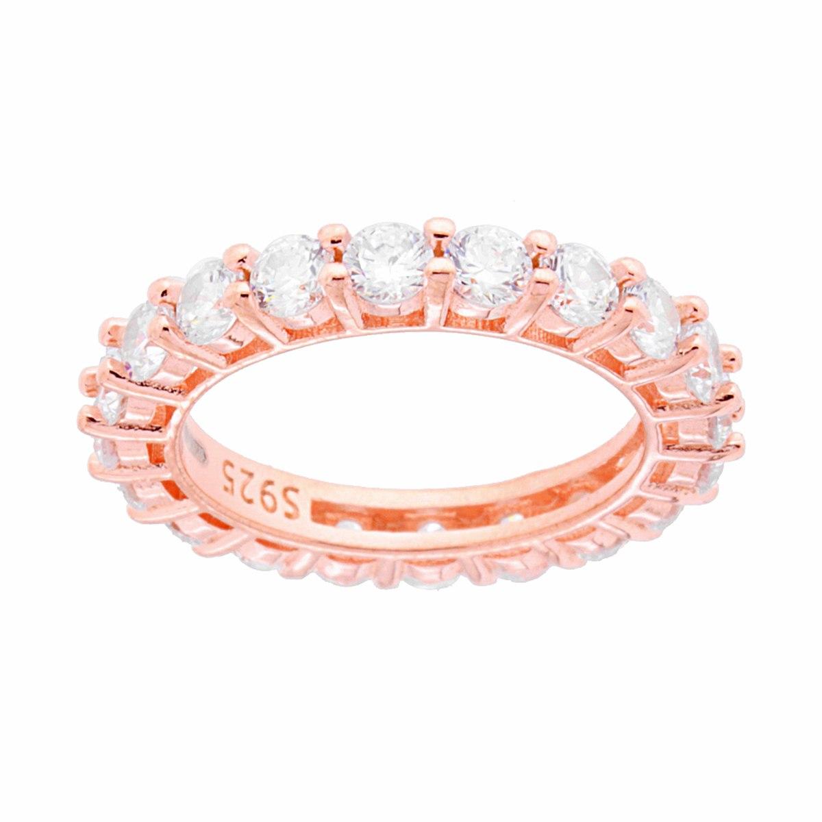 Eternity-Ring, runder Schaft, mit weißen Zirkonen, 3 mm, aus 925er Silber, roségold galvanisiert - MeinSchmuckShop