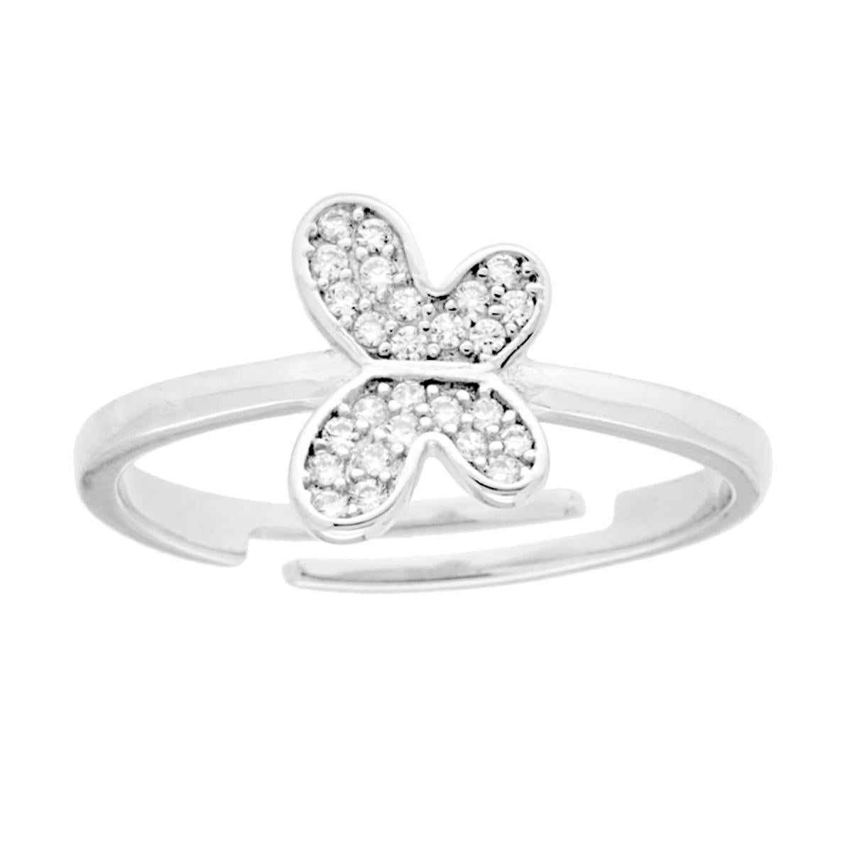 Ring mit Schmetterling, weiße Cubic Zirconia, aus 925er Silber, rhodiniert - MeinSchmuckShop