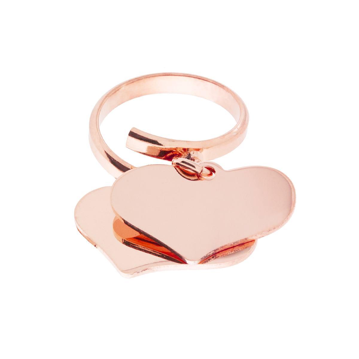 Ring Liebe Liebe mit zwei Herz-Anhängern Durchmesser 23 mm aus 925er Silber Roségold-Beschichtung - MeinSchmuckShop