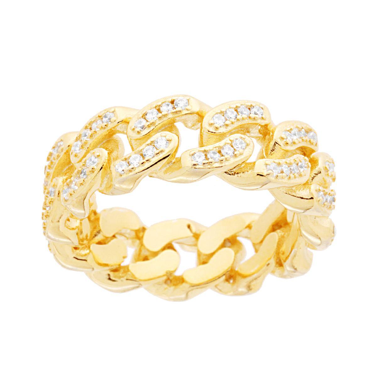 Ring mit Kette Grumetta mit weißen Cubic Zirconia aus 925er Silber, goldveredelt - MeinSchmuckShop