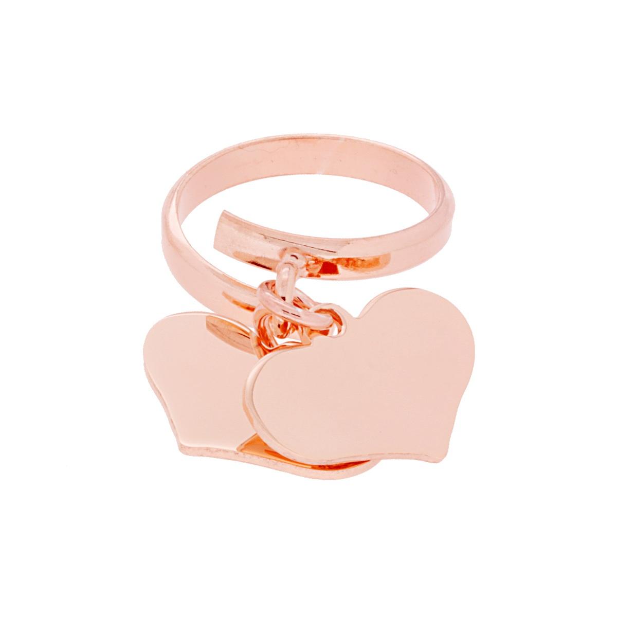 Ring Amore Love mit zwei hängenden Herzen, glatt, Ø 18 mm, in Silber 925, roségold galvanisiert - MeinSchmuckShop