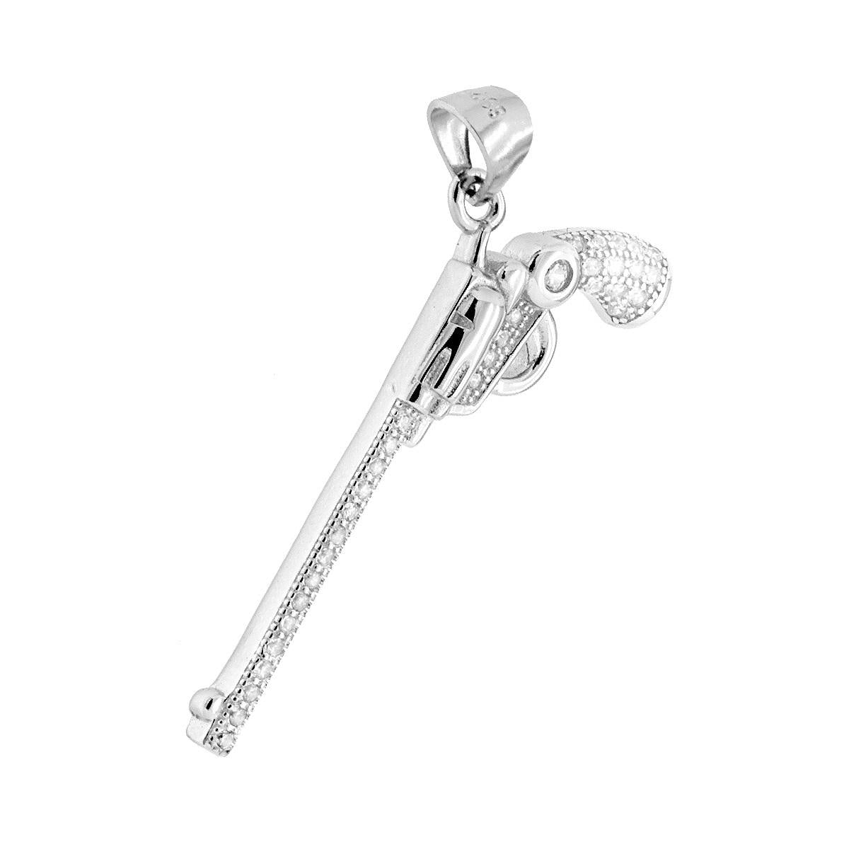 Anhänger Pistole mit weißen Zirkonien aus Silber 925, rhodiniert - MeinSchmuckShop