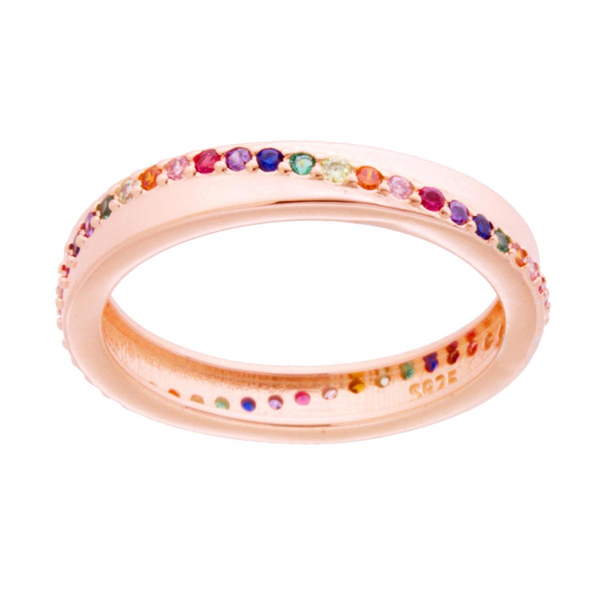 Bandring mit Eternity-Faden aus Rainbow-Multicolor-Zirkonen in Silber 925 Roségold galvanisiert - MeinSchmuckShop