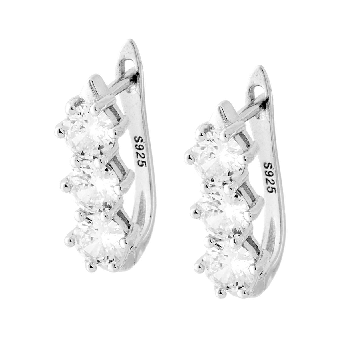 Ohrstecker mit Schnappverschluss Inglese Trilogy mit weißen Zirkonen, 5 mm, 925er Silber, rhodiumbeschichtet. - MeinSchmuckShop