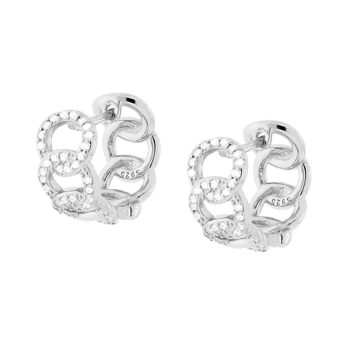Ohrringe Kreis-Kette Grumetta mit weißen Zirkonen aus Silber 925, rhodiniert galvanisch - MeinSchmuckShop