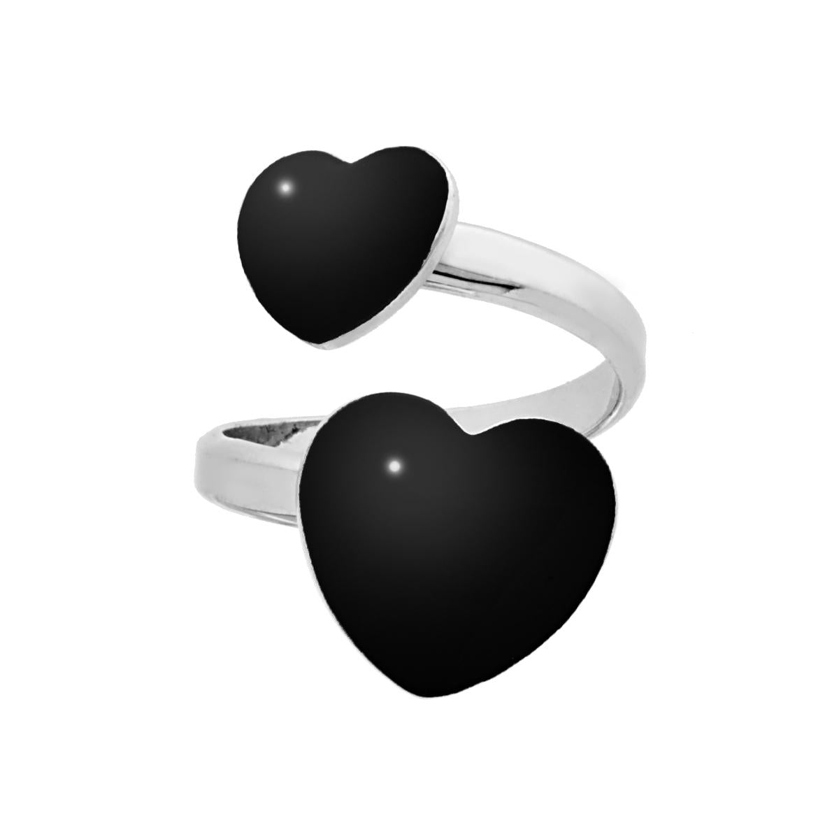Ring der Gegensätze Liebe mit schwarzen Emailleherzen aus 925er Silber rhodiniert - MeinSchmuckShop