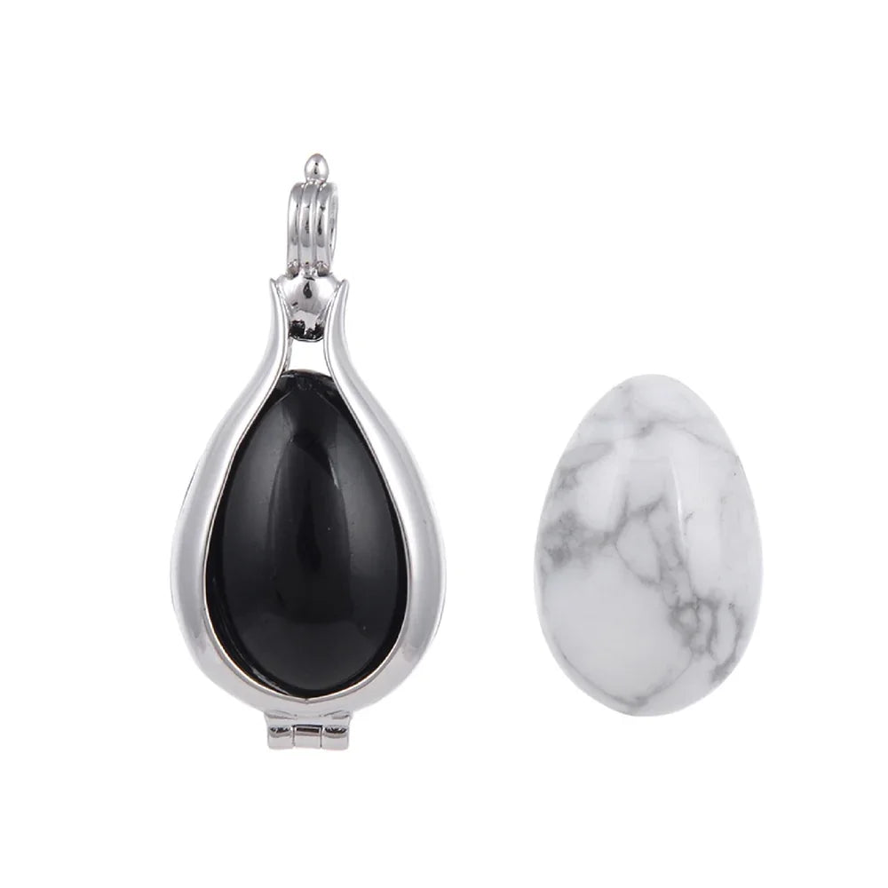 Anhänger Wechsel-Set Eier, Magnesit und Obsidian, rhodiniert - MeinSchmuckShop