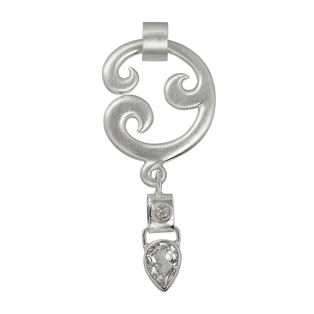 Anhänger "Paisley", Silber, Topas (weiss), 6cm - MeinSchmuckShop