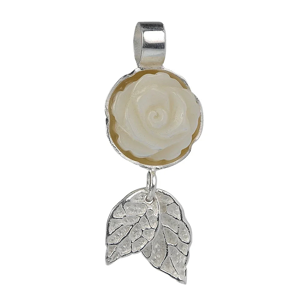 Anhänger Rose Perlmutt, Blätter, 30 x 11mm - MeinSchmuckShop