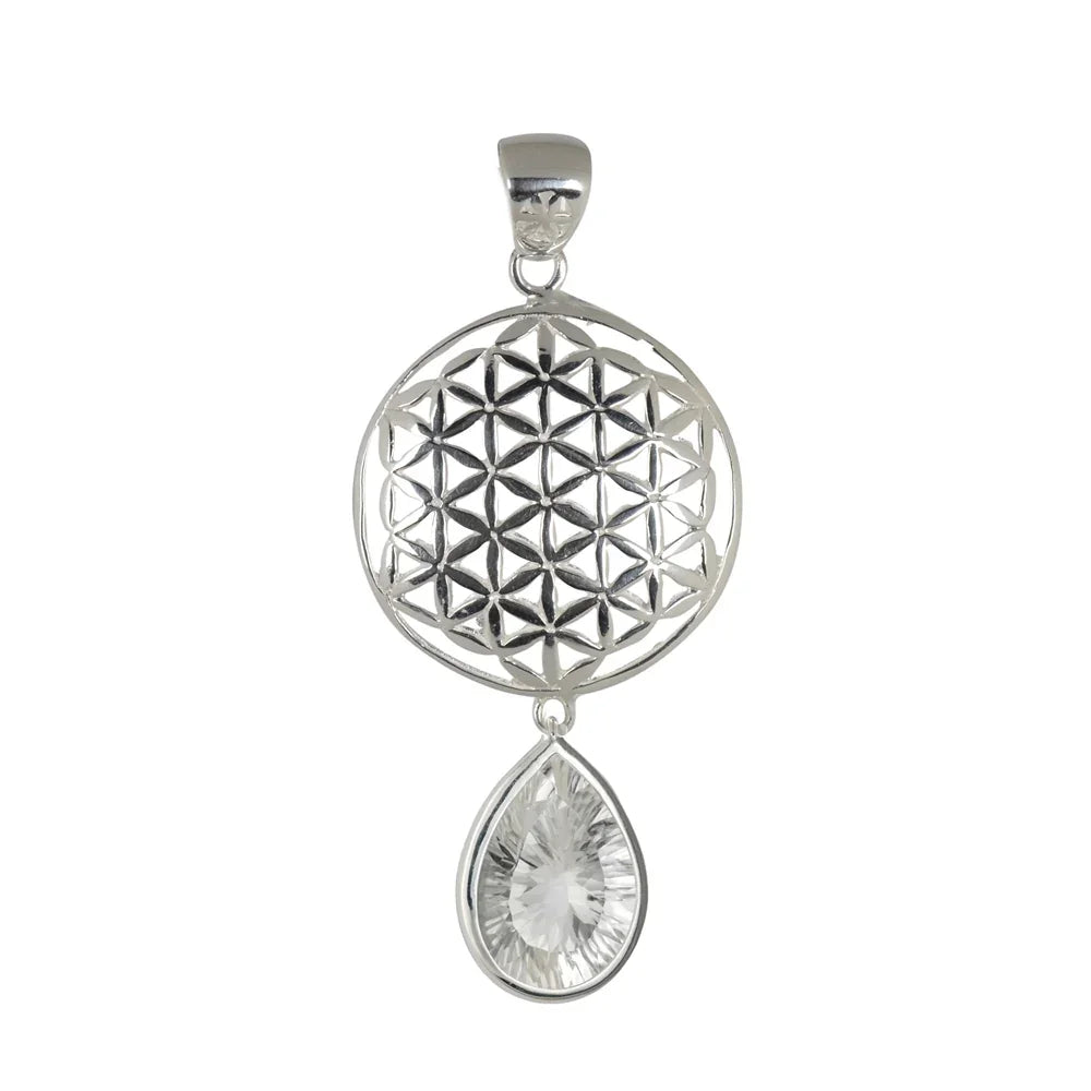 Anhänger Blume des Lebens mit Bergkristall, 5,6cm - MeinSchmuckShop