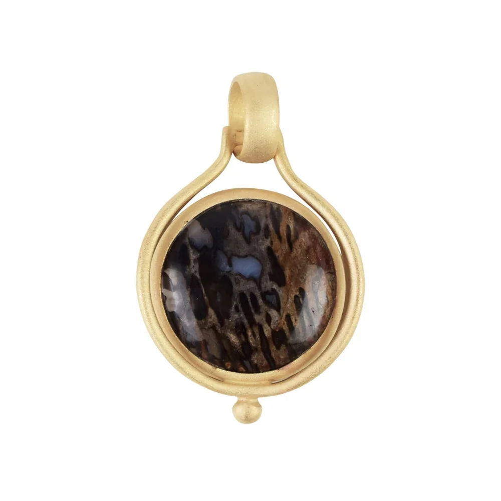 Anhänger versteinertes Palmholz, rund (15mm), 3,3cm, vergoldet, matt - MeinSchmuckShop