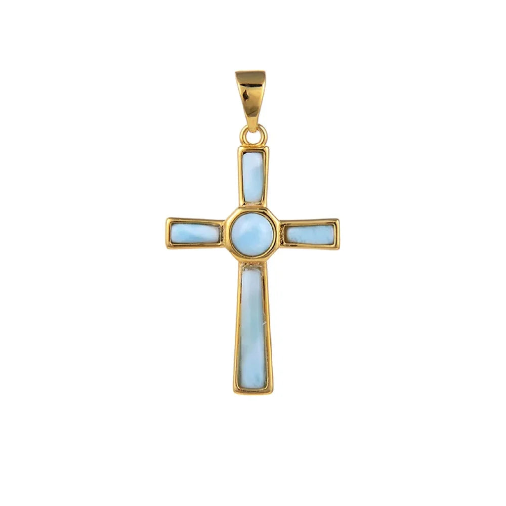 Anhänger Larimar Kreuz, 3,2cm, vergoldet - MeinSchmuckShop