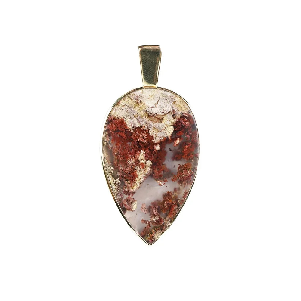 Anhänger Moosachat (braun-rot), Tropfen (40 x 25mm), 5,0cm, vergoldet - MeinSchmuckShop