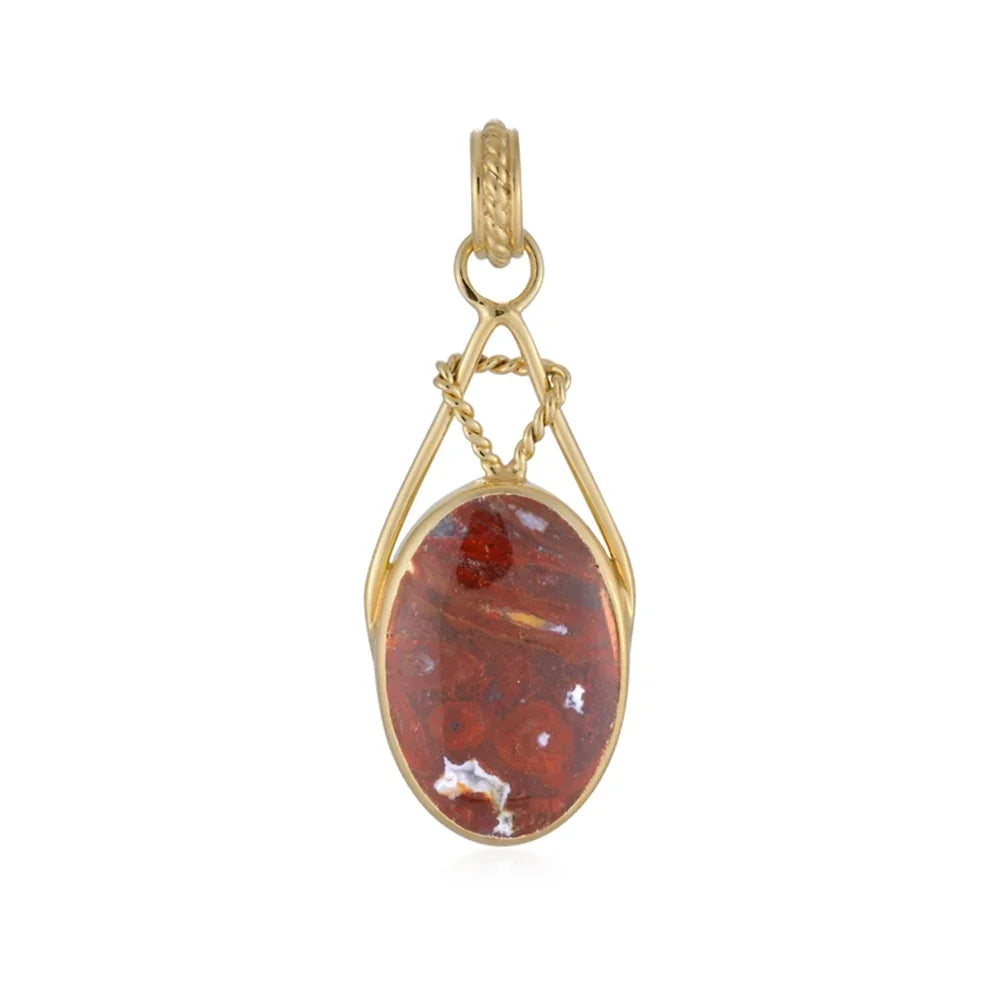 Anhänger versteinertes Palmholz (orange), Oval (22 x 15mm), 4,6 cm, vergoldet - MeinSchmuckShop