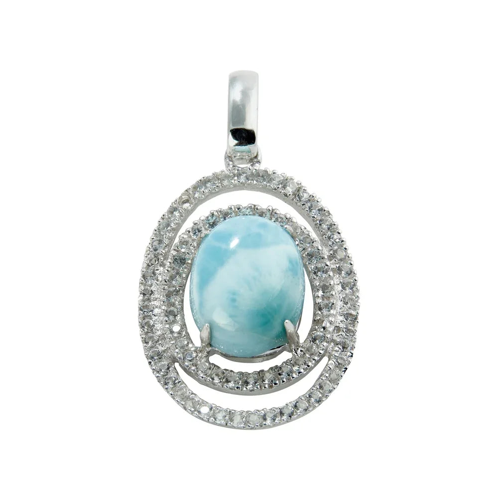 Anhänger Larimar, Topas, Oval (9 x 7mm), 2,8cm, rhodiniert - MeinSchmuckShop