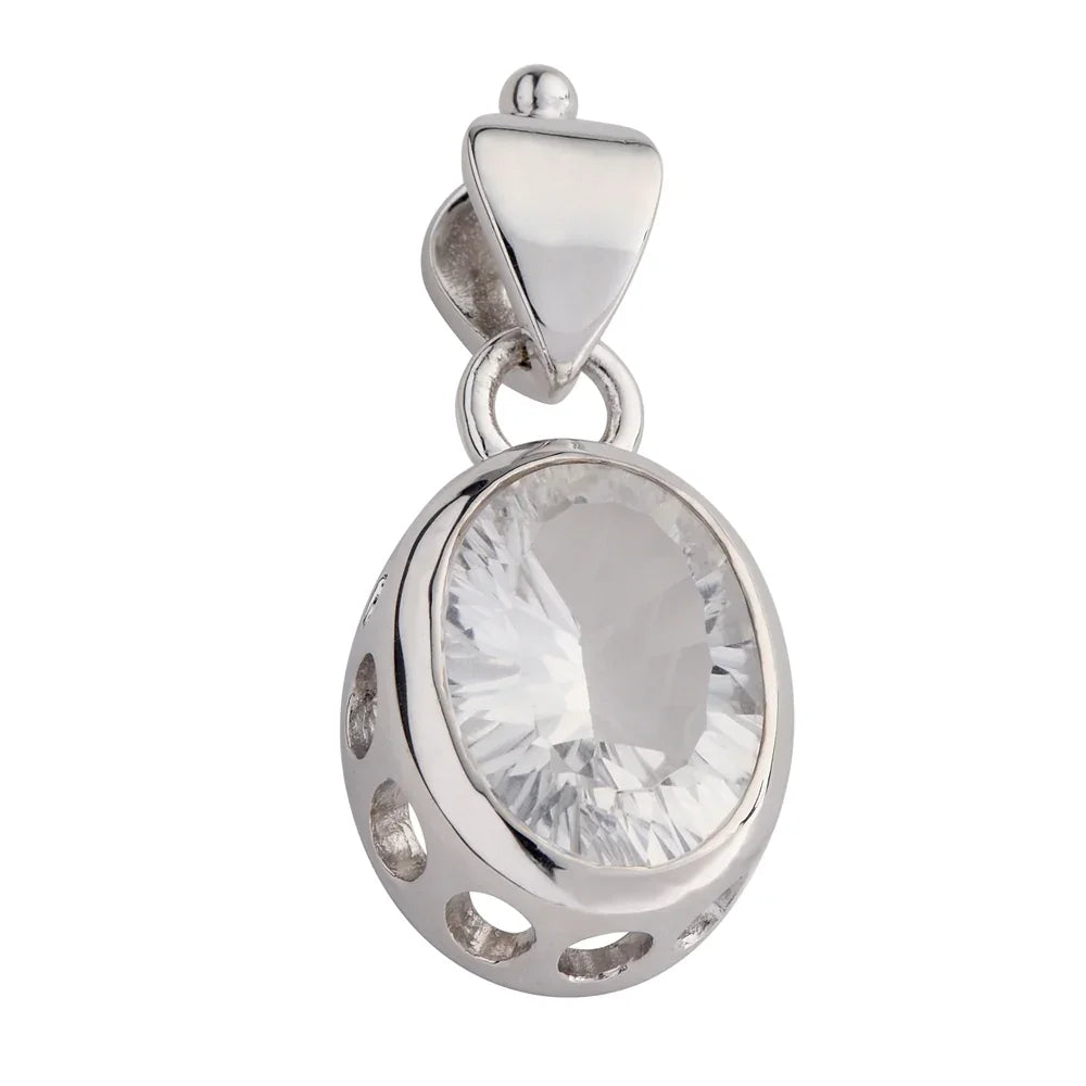 Anhänger Bergkristall Oval facettiert, 3,5cm, rhodiniert - MeinSchmuckShop